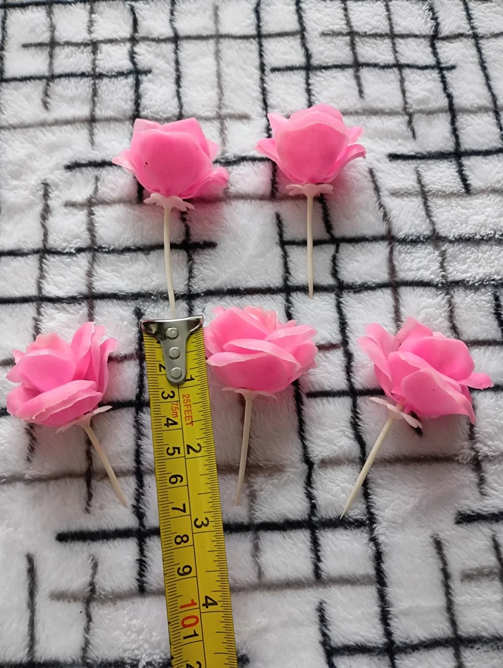 1960s 1970s Plastic Rose Flower Picks Cupcake Topper Cake Topper 5 Piece Lot